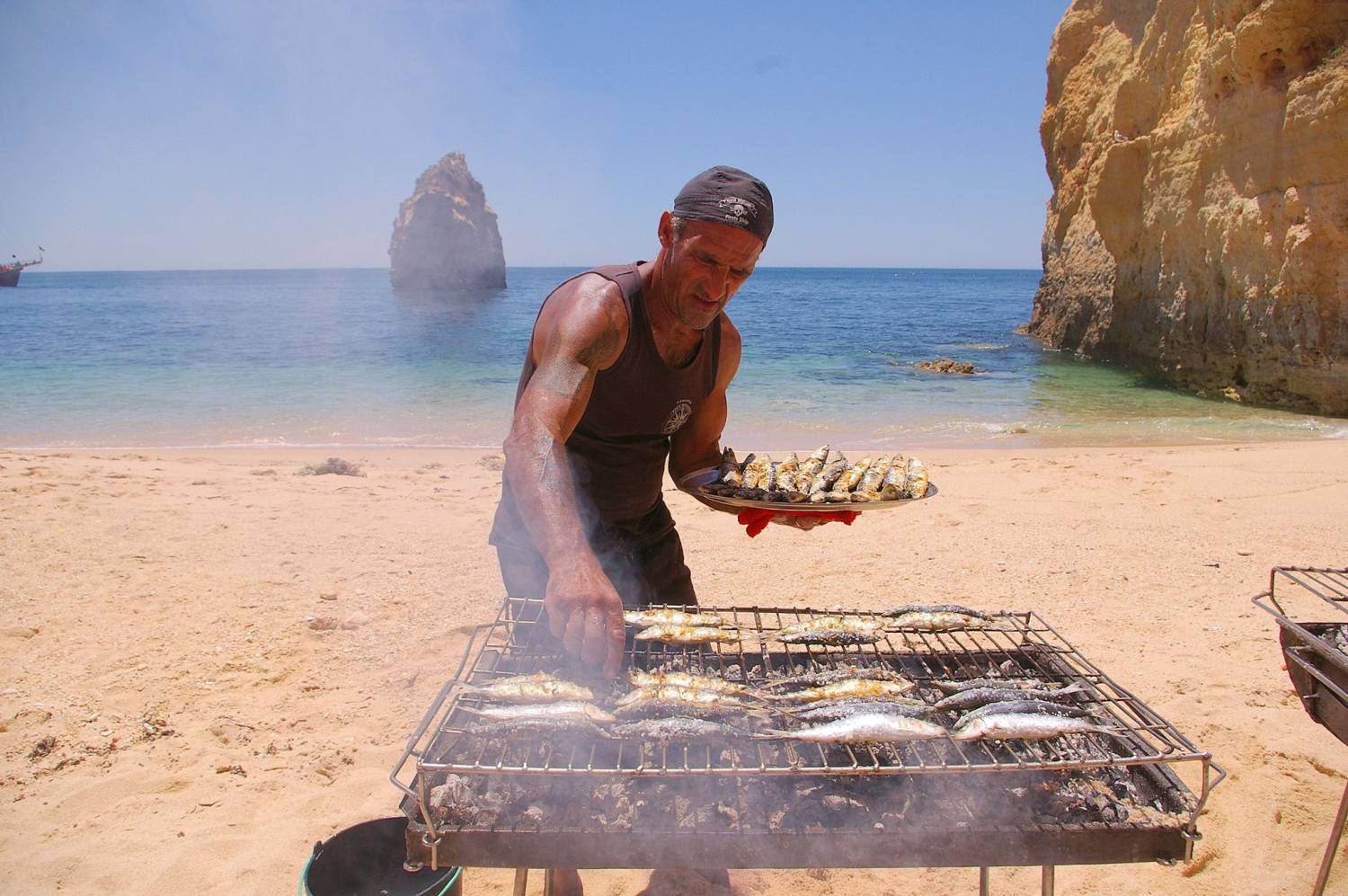 Pirate ship with barbecue at the beach