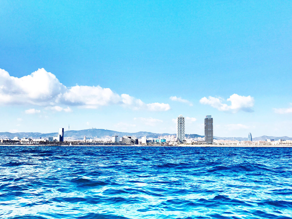 Barcelona Blick Auf Das Meer Auf Einer Motoryacht