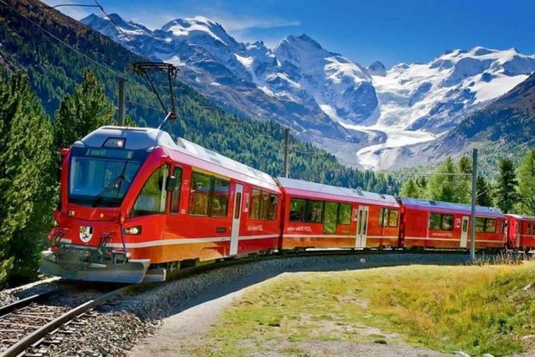 From Milan: Tour To Sankt Moritz On The Bernina Express, The Red Train Of  The Alps 